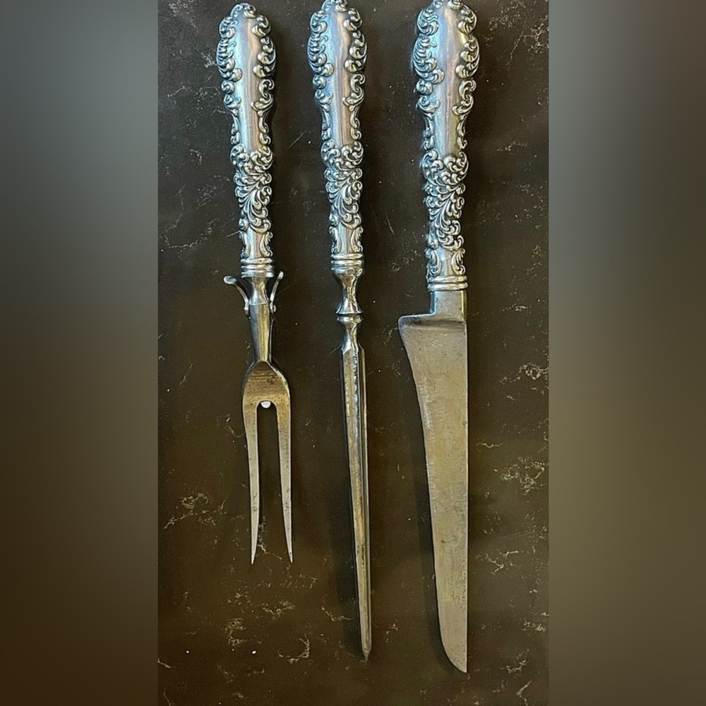Vintage Sterling Silver Hollow Handle Carving Set (3) piece - Picture 5 of 9